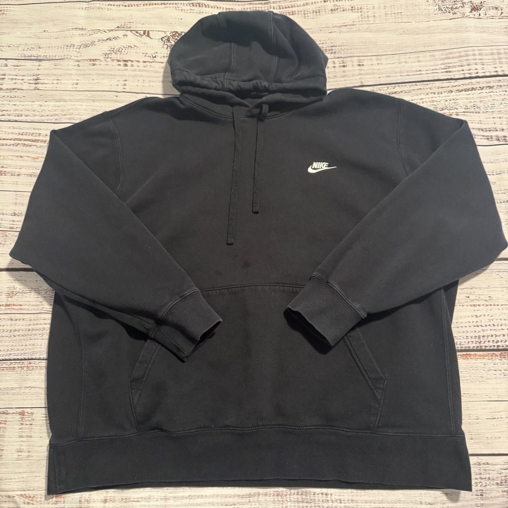 Nike Hoodie Swoosh‎ Logo Pullover Hooded Sweatshirt Black Men's Size 2XL
